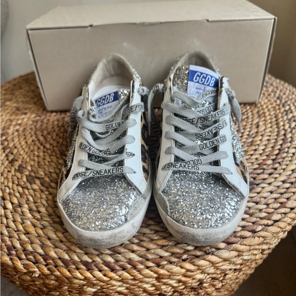 Golden Goose Silver Glitter & Leopard Print Superstar Sneakers - Picture 3 of 5